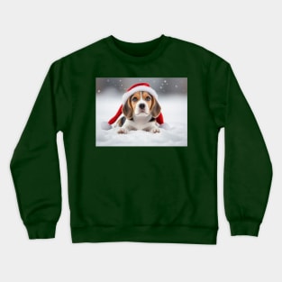 Adorable beagle puppy in the snow Crewneck Sweatshirt